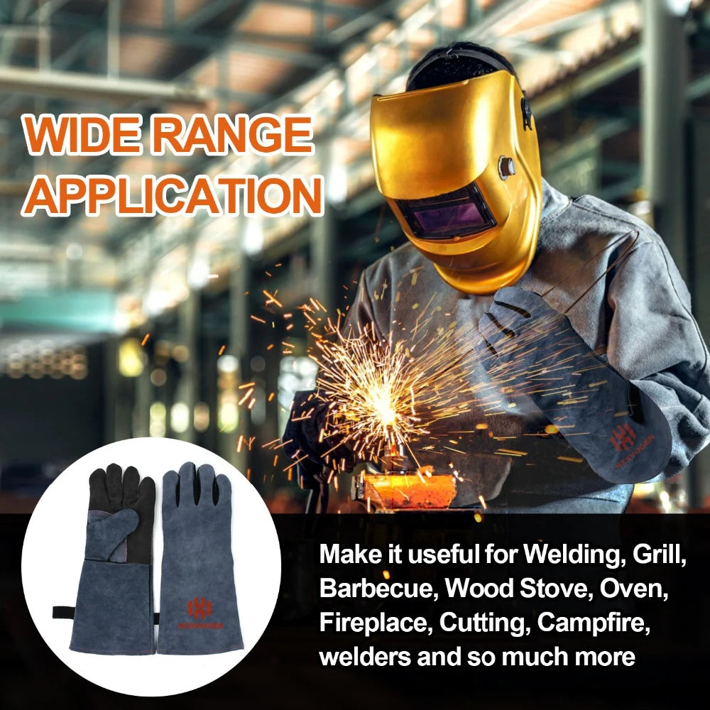 16 Inch Welding Gloves For Welder Work Gloves Thick Cow Split Leather Heat Resistant Oven BBQ Gloves For Grill Heat Insulation