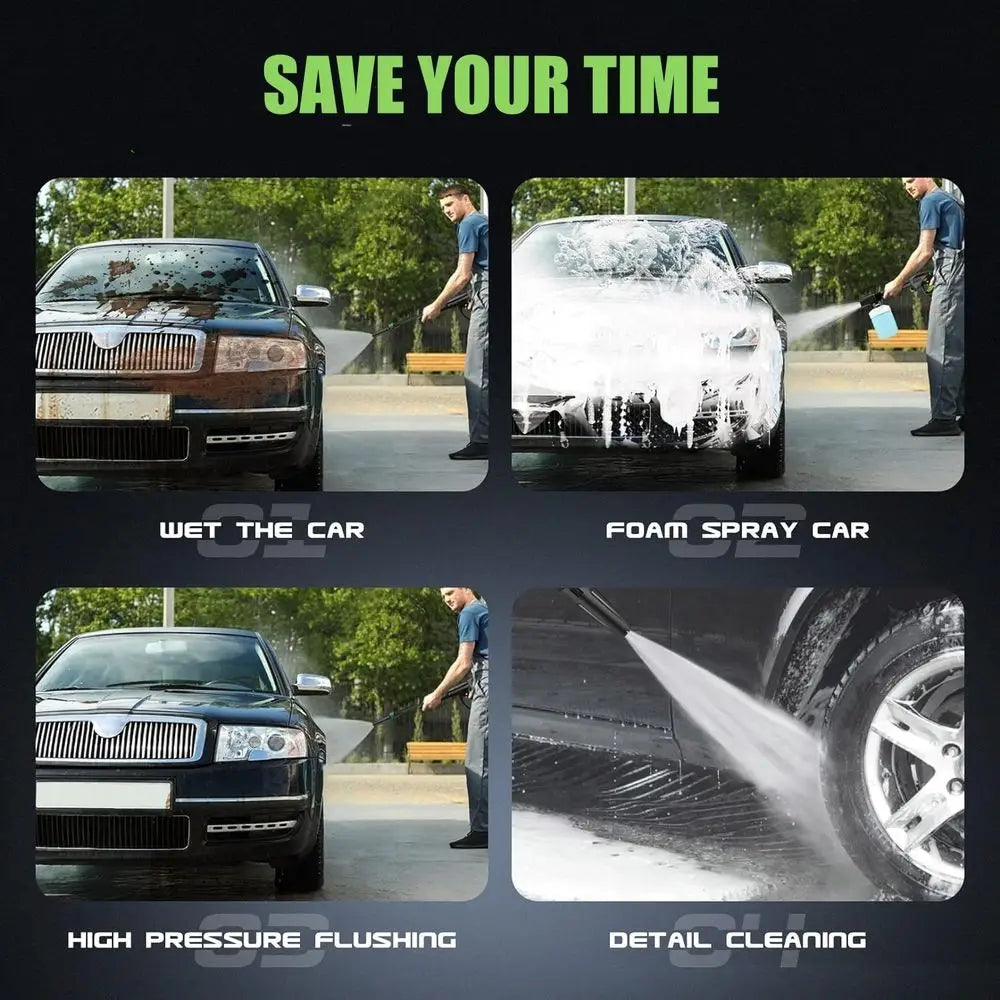 Green 4500PSI Portable Power Washer With 20FT Pipe 4 Nozzles 500ml Foam Cannon For Home Car Fence Window Cleaning