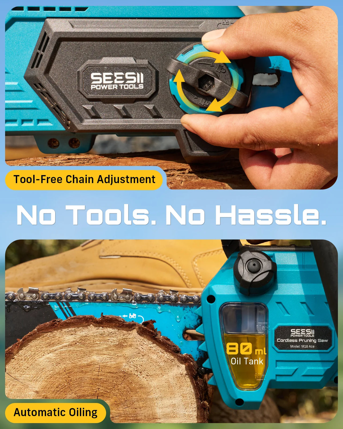 SEESII  40V 18Inch Brushless Chainsaw With Automatic Oiler 2200W Cordless Electric Saw Garden Woodworking Cutting Tool For Makita 18v Battery Pin