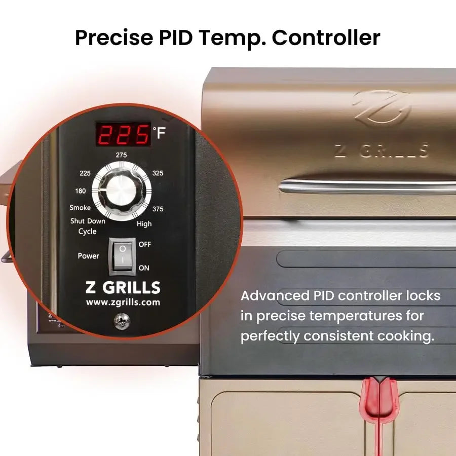 Wood Pellet Grill Smoker with PID Controller, 8in1 Master Sear BBQ Grill, Auto Temperature Control, Huge Storage Cabinet Side S