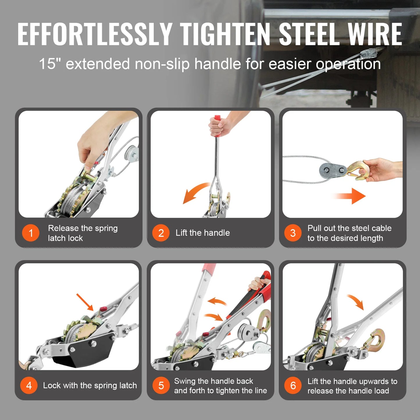 SucceBuy 2/4T Come Along Winch Ratchet Power Puller Tool with Dual Gears & Hook Automotive Hoist Cable Puller for Vehicle Rescue