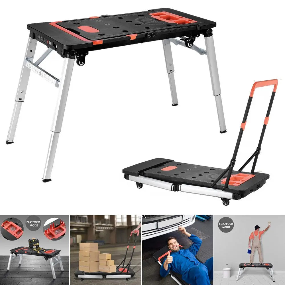 Multifunctional Folding Work Table, 7 in 1 Work Benches for Garage Car Creeper, Portable Workbench, Sawhorse, Scaffold, Platform