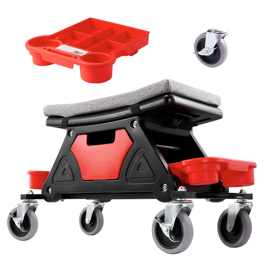 SucceBuy Rolling Mechanic Seat 300 LBS with Wheels Tool Trays Drawer Heavy Duty Roller Creeper Seat for Garage DIY Automotive