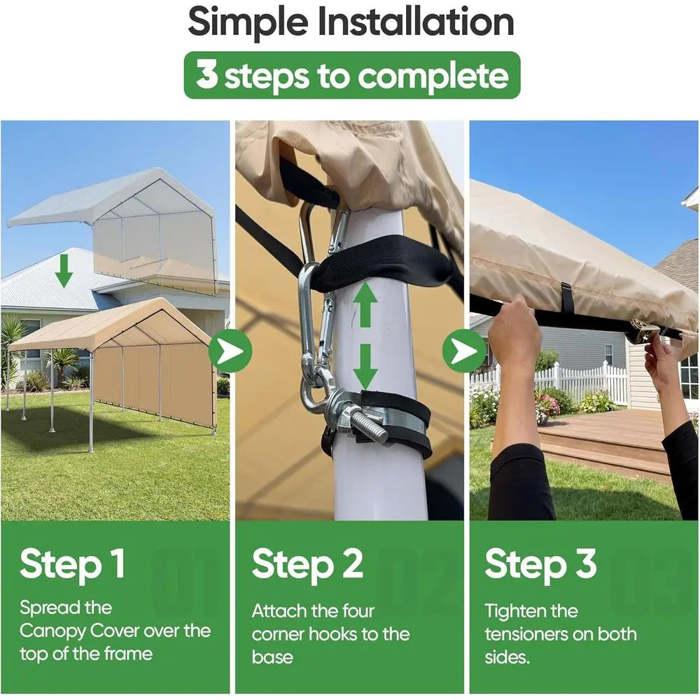 10 x 20 t Carport Replacement Cover with Sidewall, Easy to Set up Carport , 500D Heavy-Duty Garage Top Tent Shelter Tarp Waterpr