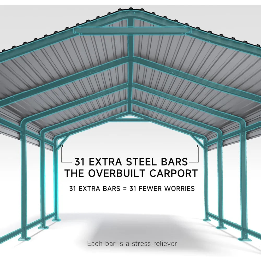 12x20 FT Metal Carport, Enhanced Base and Steel Roof for All-Weather Use, Outdoor Heavy Duty Garage Galvanized Car Shelter for B
