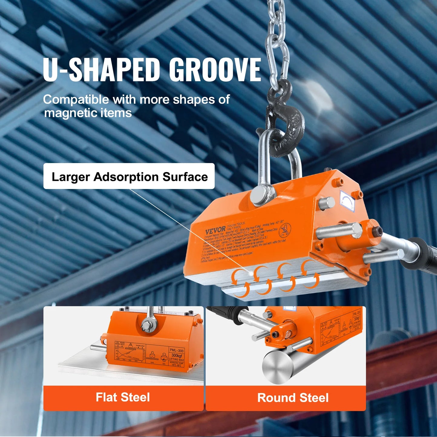 SucceBuy 100KG-2000KG Permanent Magnetic Lifter Pulling Capacity 2.5 Safety Factor Neodymium & Steel Lifting Magnet Lift Magnets