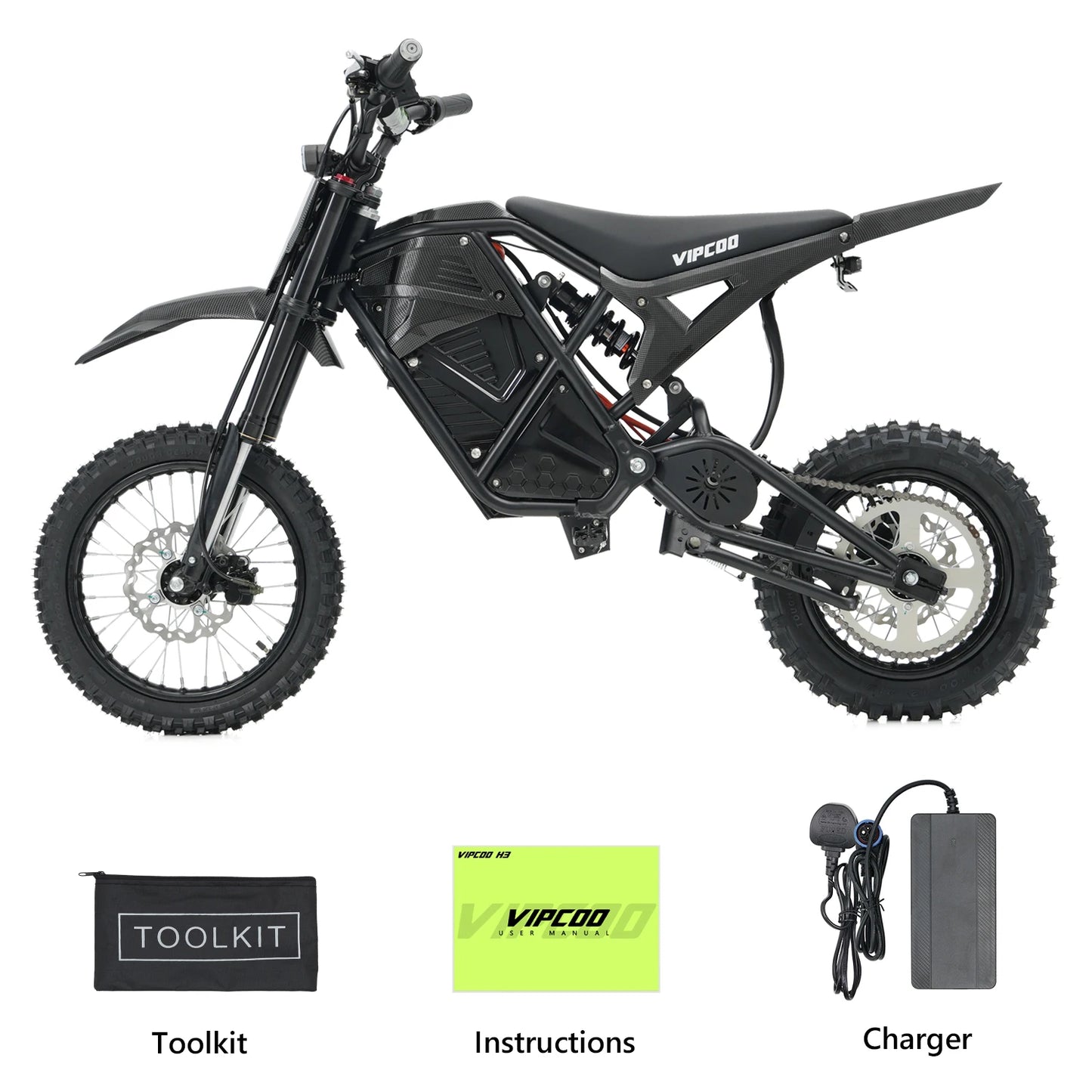 VIPCOO H3 Electric Dirt Bike 3500W 48V23AH Electric Motorcycle Fat Tire Nitrogen Suspension E Dirt Bike for Teens and Adults