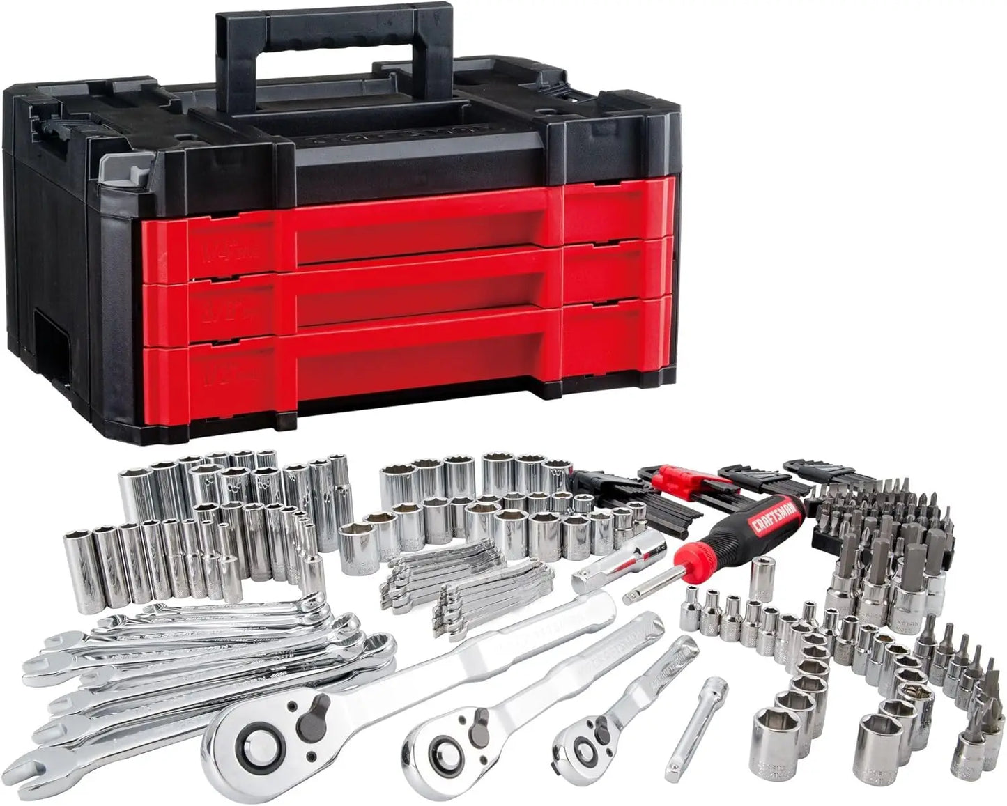 230 Pcs Professional Mechanics Tool Set with Socket Wrench, Car Kit, SAE/Metric Sizes in Versastack Toolbox