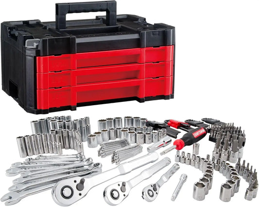 230 Pcs Professional Mechanics Tool Set with Socket Wrench, Car Kit, SAE/Metric Sizes in Versastack Toolbox