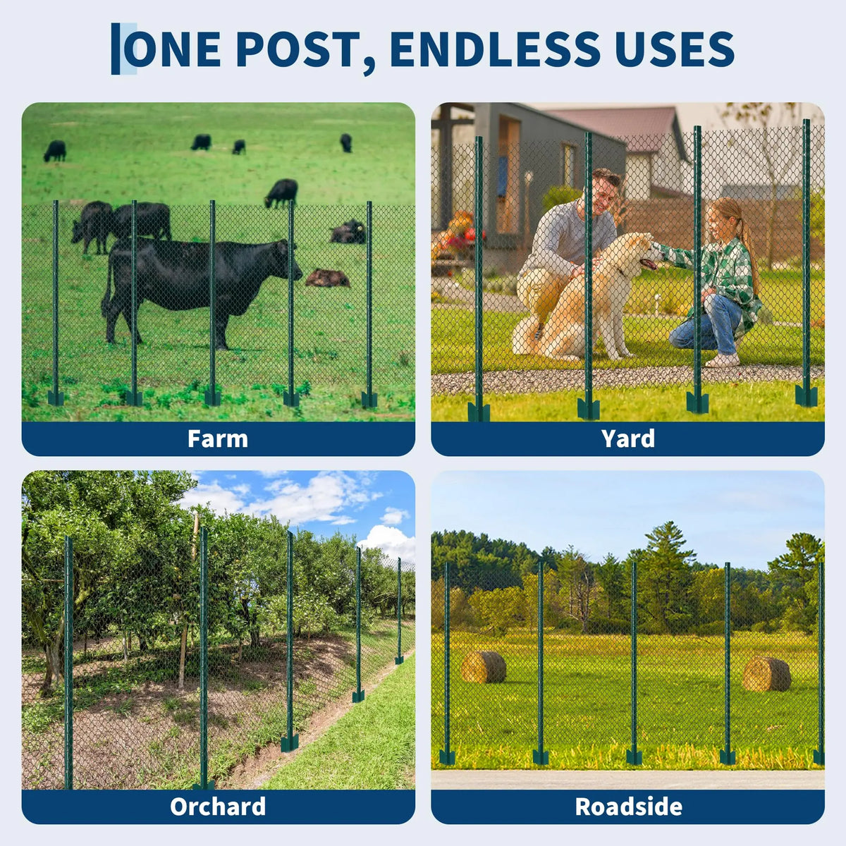 HiMISS Heavy Duty Rustproof Steel U Fence Posts for Gardens