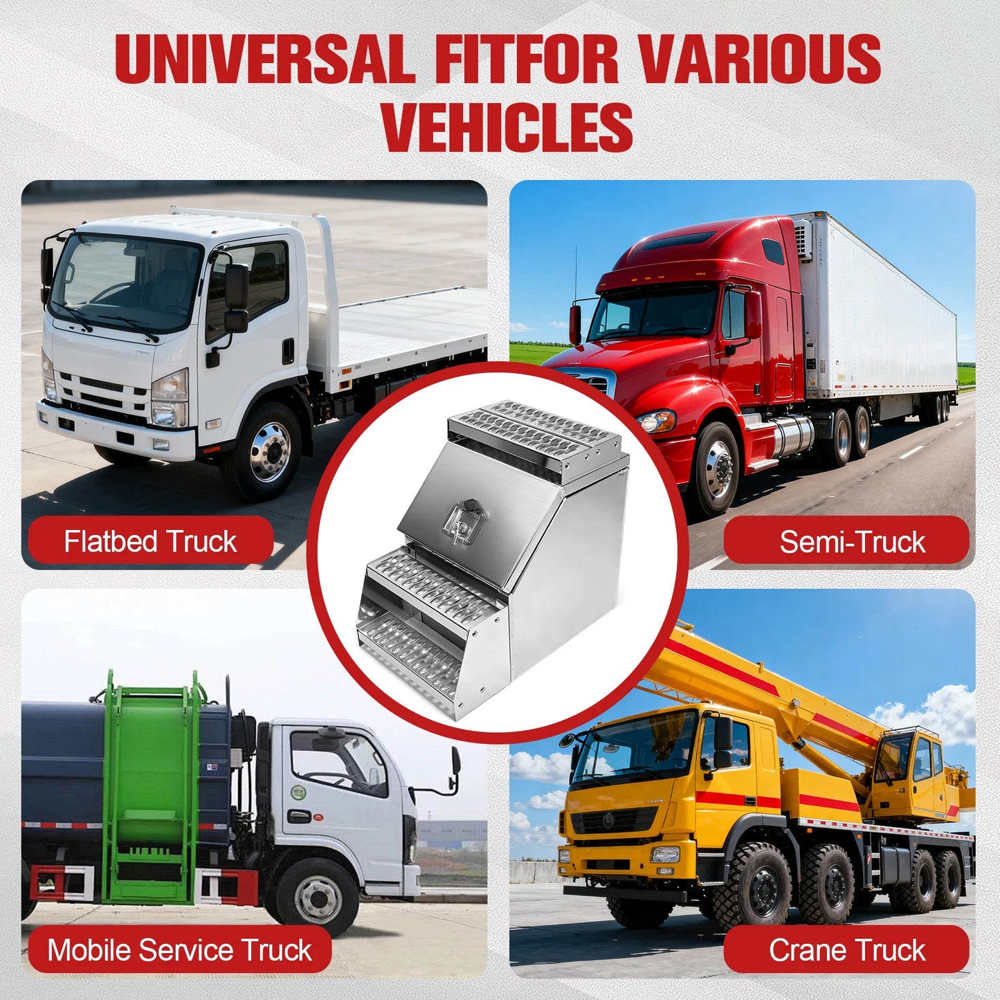 18in Aluminum Semi Trucks Side Storage Saddle Step Box 17.99x27.99x25inch with T-Handle Latch Lock for Peterbilt Kenworth & More