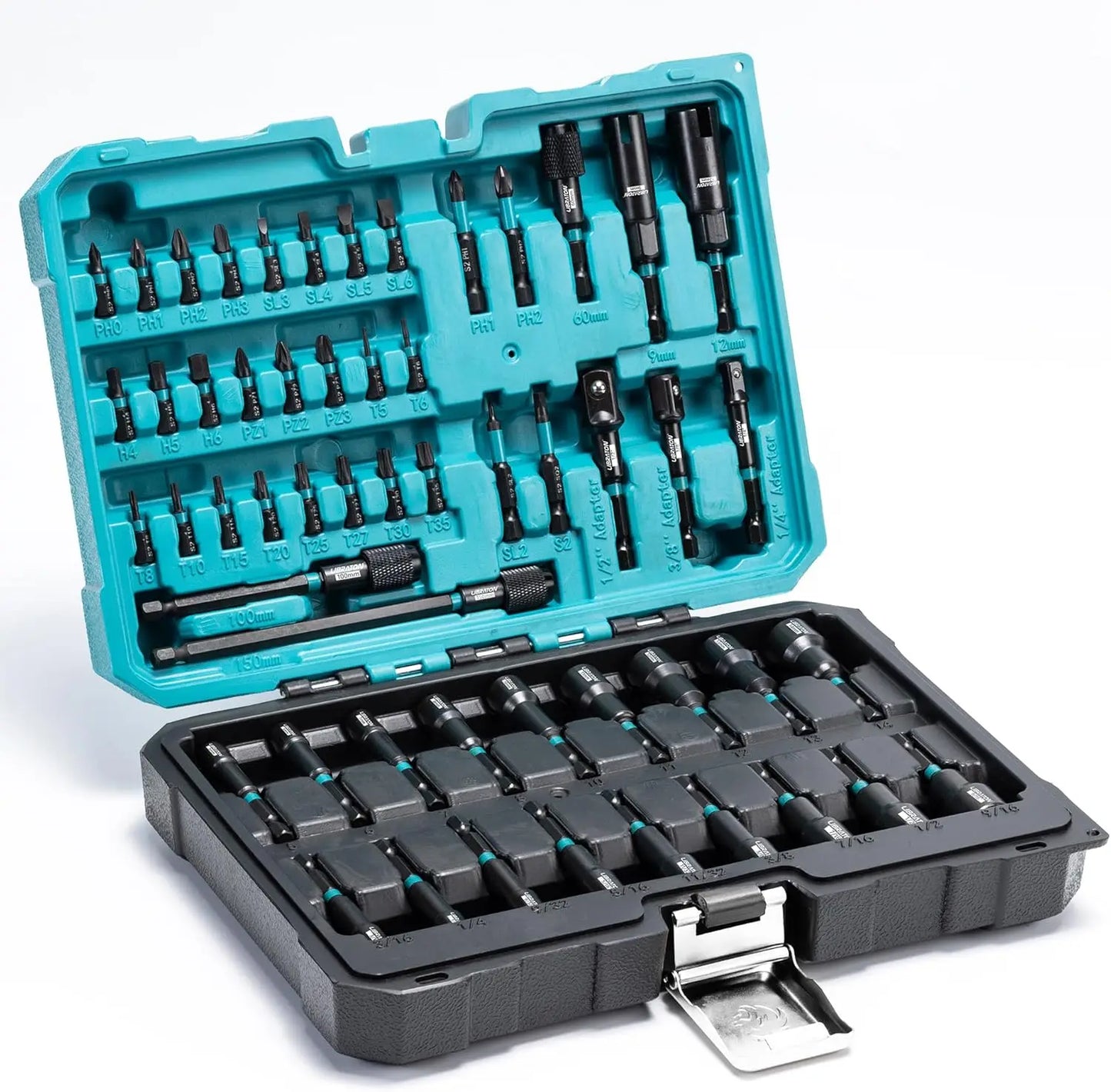 54PCS Magnetic Nut Driver Set with Impact Drill Bits, Socket Adapters, and Storage Box for Professional Use