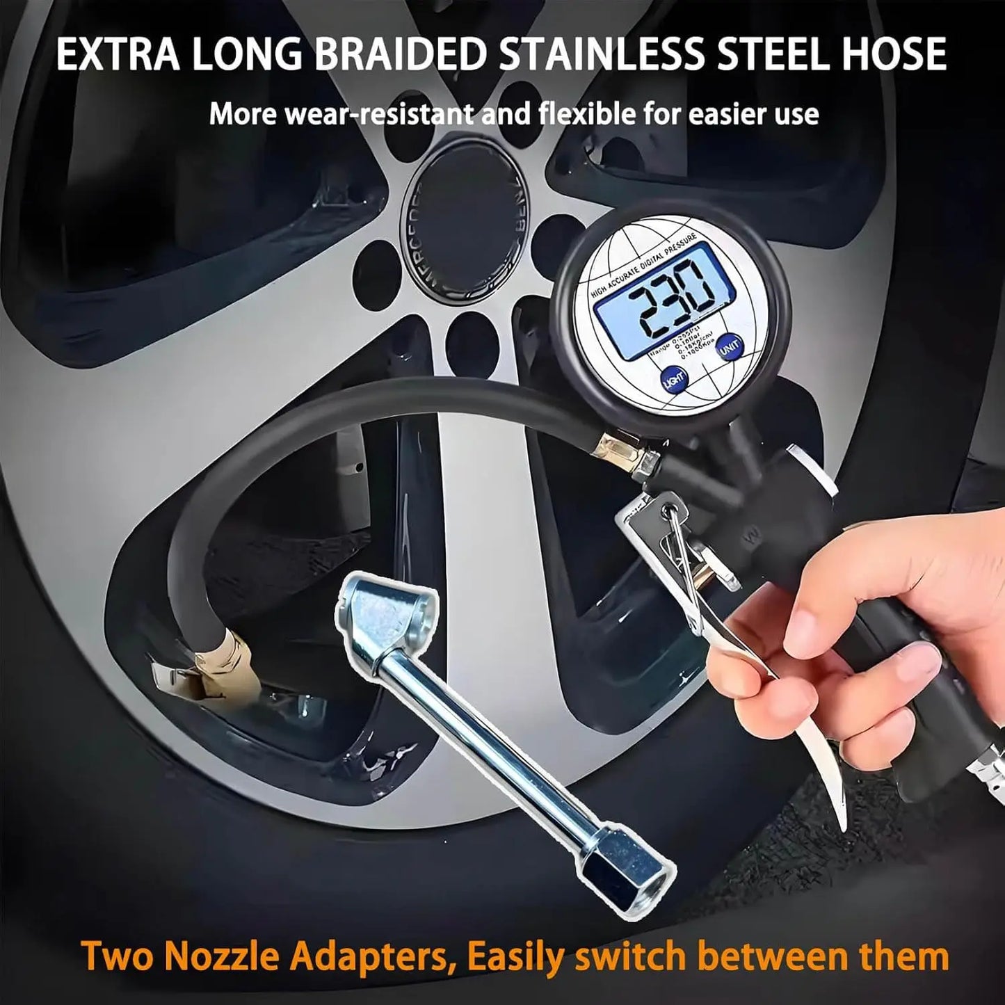 Digital Tire Inflator With Pressure Gauge 255 PSI For Cars