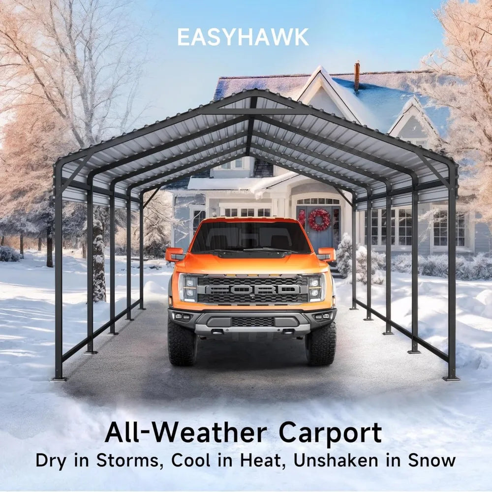 12x20 FT Metal Carport, Enhanced Base and Steel Roof for All-Weather Use, Outdoor Heavy Duty Garage Galvanized Car Shelter for B