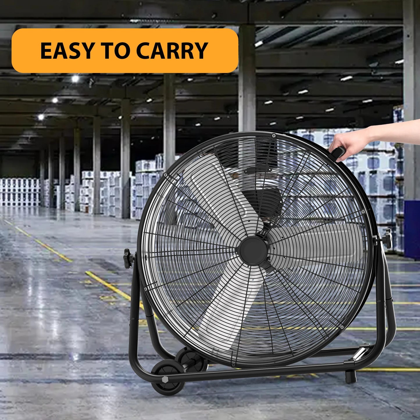 24 In Industrial Drum Fan High Velocity Floor Fan, 3 Speed Heavy Duty Metal Air Circulator Fan, 360° Tilt for Warehouse, Commerc