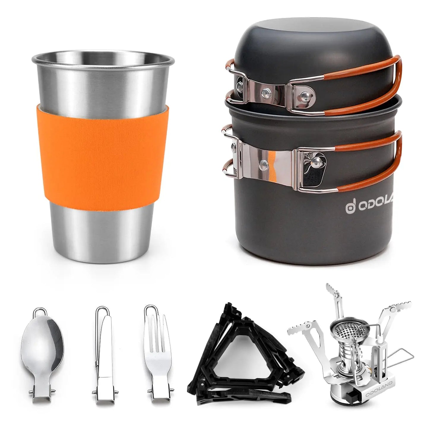 Camping Cookware Stove Carabiner Canister Stand Tripod Stainless Steel Cup Tank Bracket Fork Spoon Kit For Backpacking Outdoor Camping Hiking Picnic