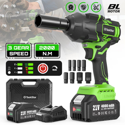 TaskStar 2000N.m Brushless Impact Wrench 1/2''Cordless electric Wrench  Car Tires Repair Power Tools For Makita 18V Battery pin