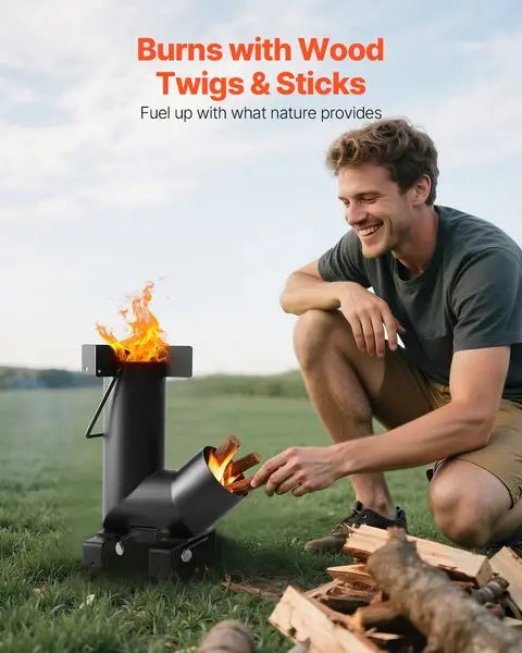 Camping Rocket Stove, Portable Wood Burning Stove with Carry Bag, Black
