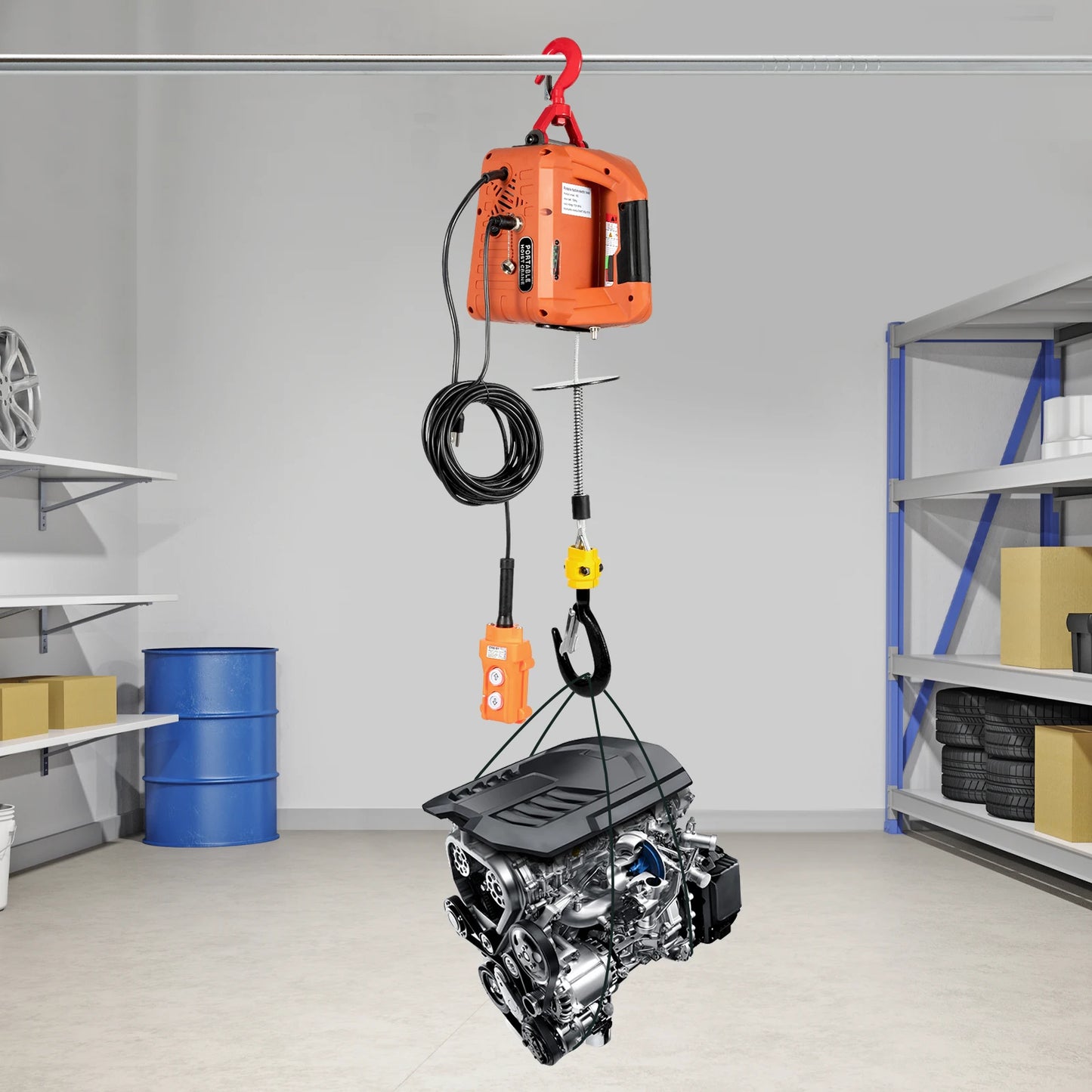 1100Lbs Electric Hoist 110V Electric Winch,Crane Lift Ceiling Pulley Winch with Wire Remote Control,Zinc-Plated Steel Wire Hoist
