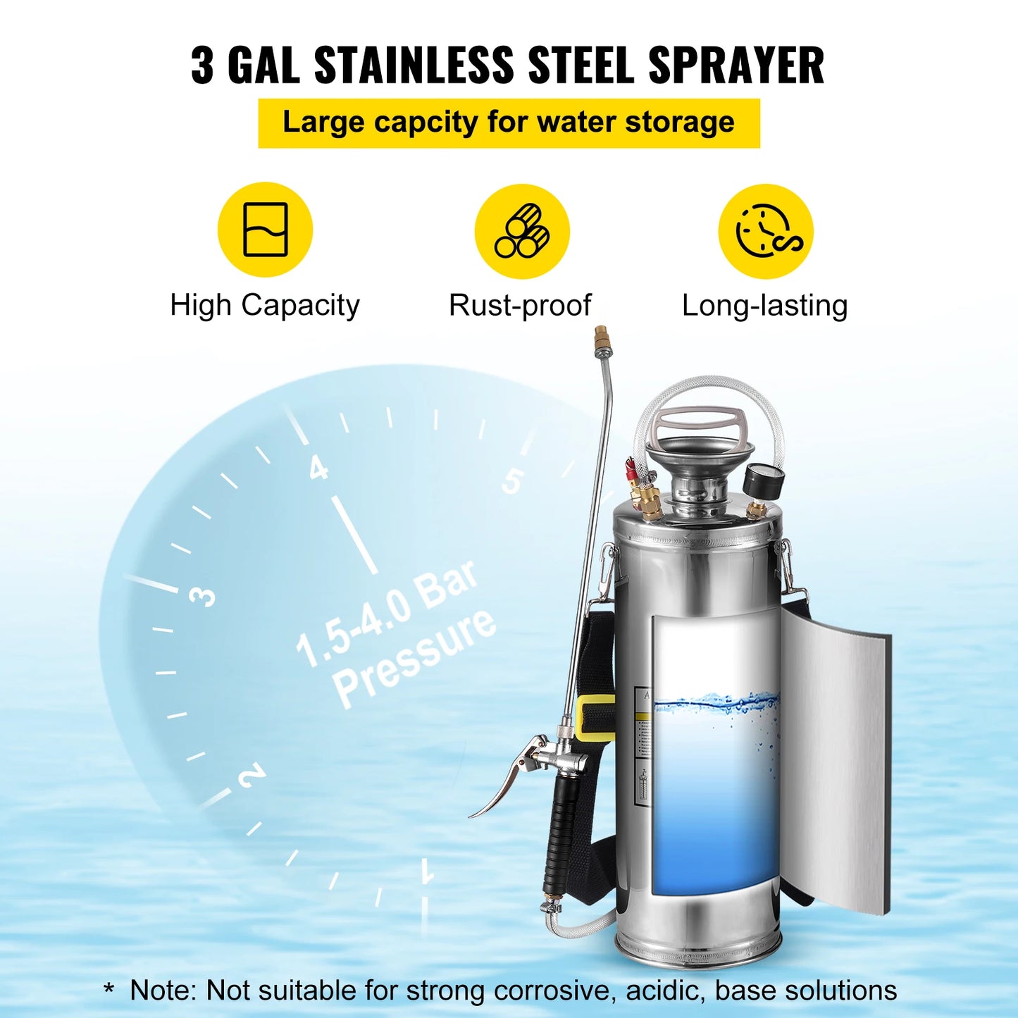 VEVOR 4-12L Hand Powered Sprayer Stainless Steel Watering Spraying Sprinkling Atomizer Pump Home Ground Garden Cleaning Sprayer