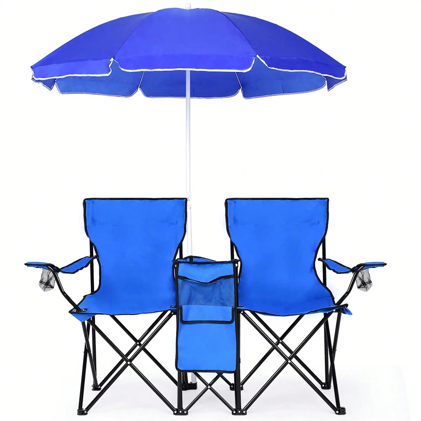 Folding Picnic Double Chair W/Umbrella Table Cooler Beach Camping Turquoise\Black\Red\Gray