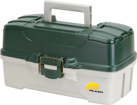 3-Tray Tackle Box with Dual Top Access, Dark Green Metallic/Off White, Premium Fishing Storage