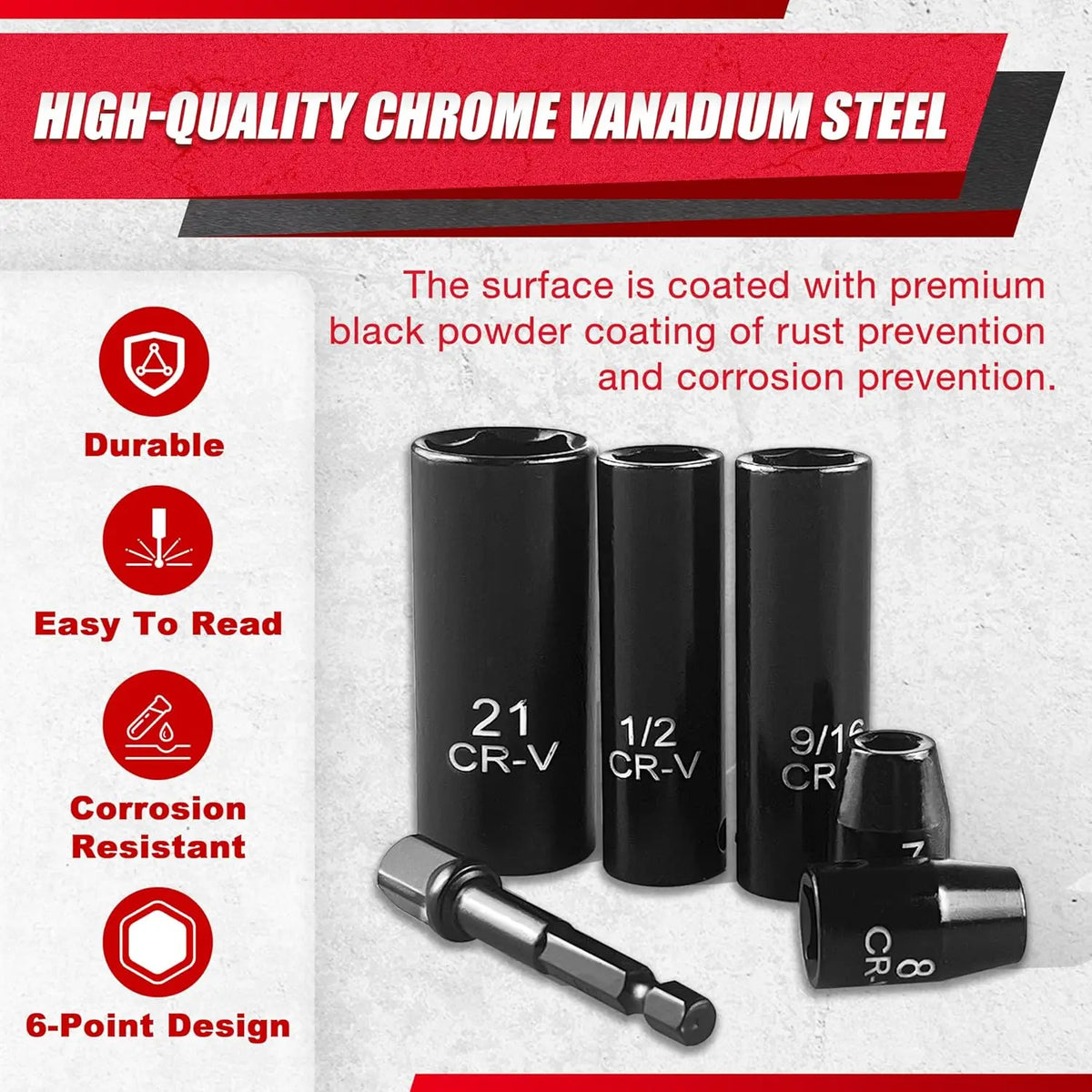 64pcs 3/8" Drive Impact Socket Set, SAE/Metric Deep & Shallow, Cr-V Steel with 72T Ratchet Handle, Extension Bars, Bit Adapter