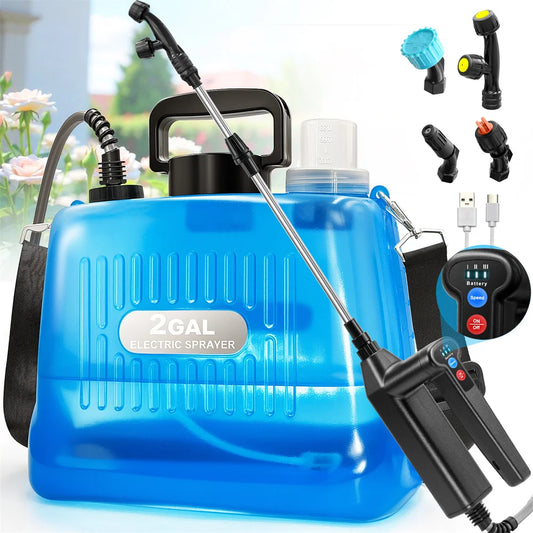 Battery Powered Sprayer 2 Gallon,Electric Weed Sprayer with 3 Adjustable Pressure Levels,4 Nozzles, For Lawn,Garden
