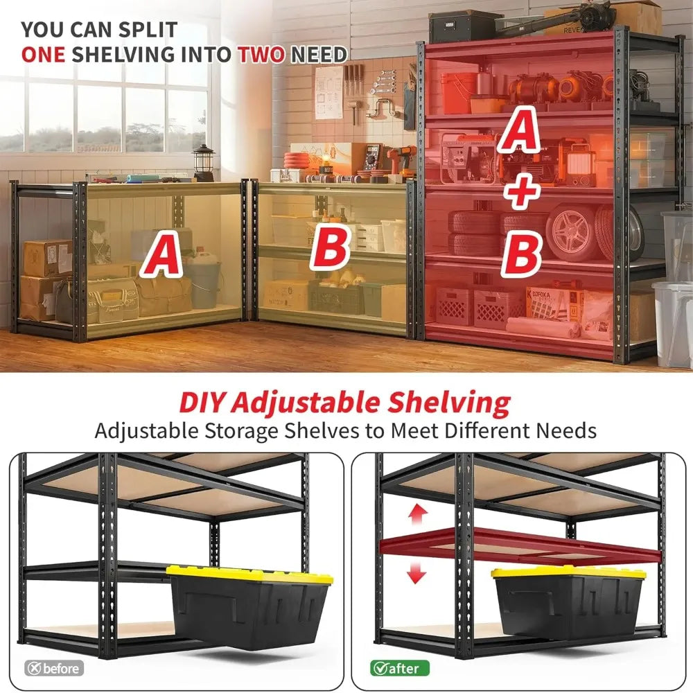 2400LBS Storage Shelves 5 Tier Garage Shelving Heavy Duty, Adjustable Metal Shelving Unit, Garage Shelves for, Customized