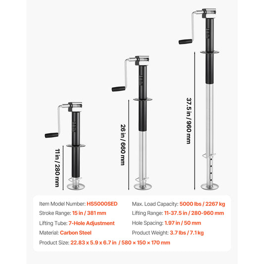 SucceBuy 5000 lbs A-Frame Trailer Jack 15-Inch Vertical Travel Trailer Lift Jack with Adjustable 7-Level Drop Leg for RV Utility