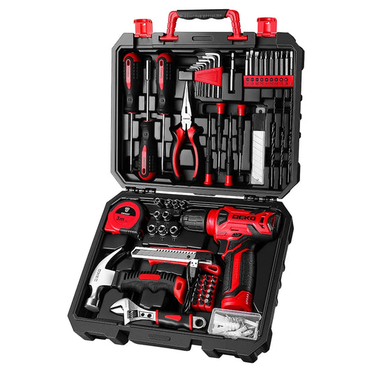 Deko 8V Cordless Drill Set, 126 Piece Home Tool Kit.