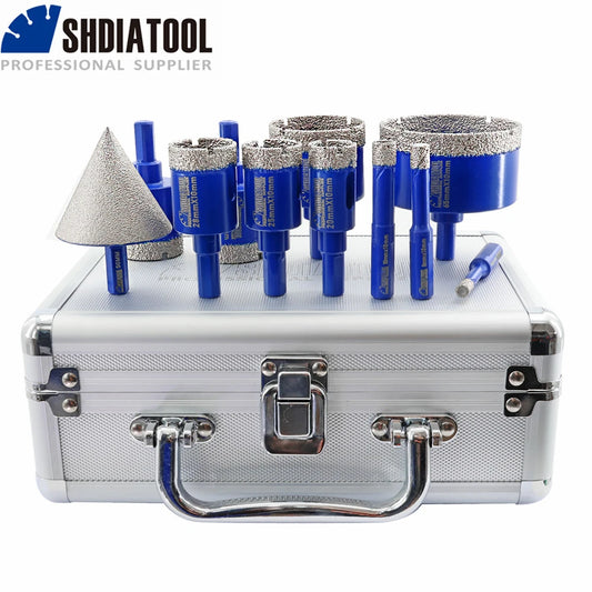 SHDIATOOL 11Pcs Diamond Drill Milling Bit Set Dia6-65mm Triangle Shank Drill Bit+Dia50mm Chamfer Bit Marble Tile Hole Saw Opener