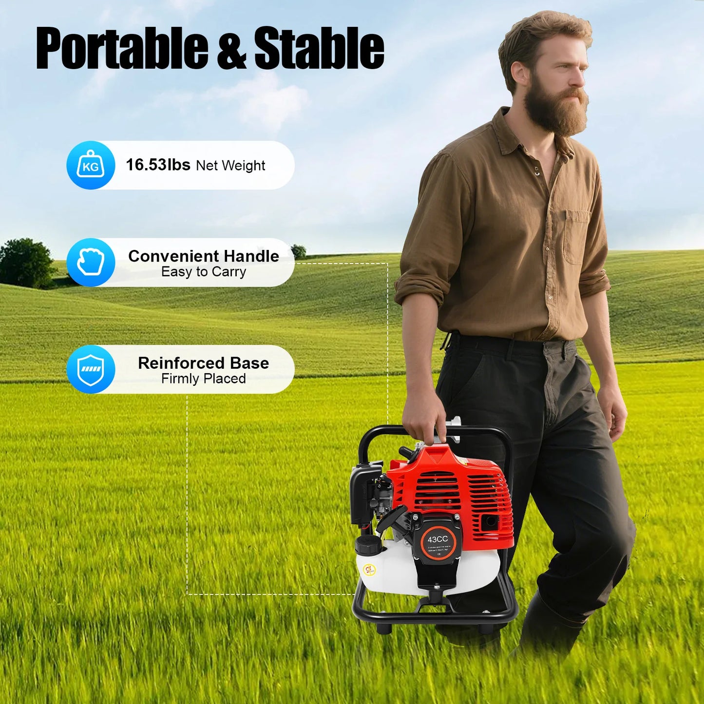 1.25KW Gasoline Engine Water Pump, 2-stroke Engine Water Pump, 43CC Water Transfer Pump for Irrigation Landscaping