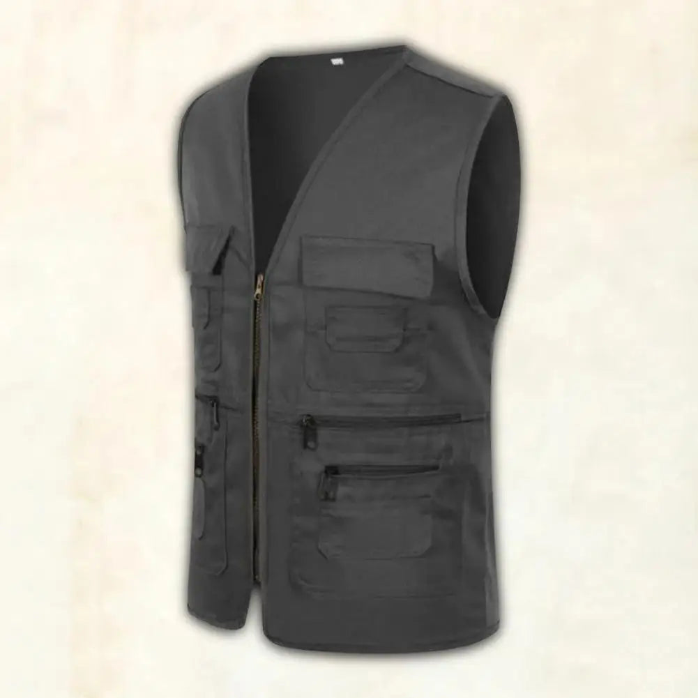 Men Vest Multi-Pocket Outdoor Waistcoat Casual Sleeveless Jacket Plus Size Slim Fit Outerwear Male Clothes Photographer Vest
