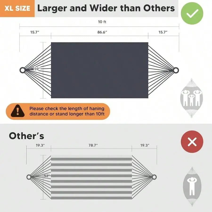 Outdoor Double Hammock With Spreader Bar Portable Camping Hammock Dark Gray