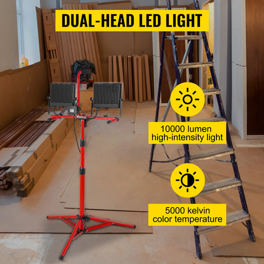 SucceBuy LED Work Light with Stand 5000/10000Lumen Dual head LED Tripod Work Light w/27.6"-68.1"Adjustable&Foldable Tripod Stand