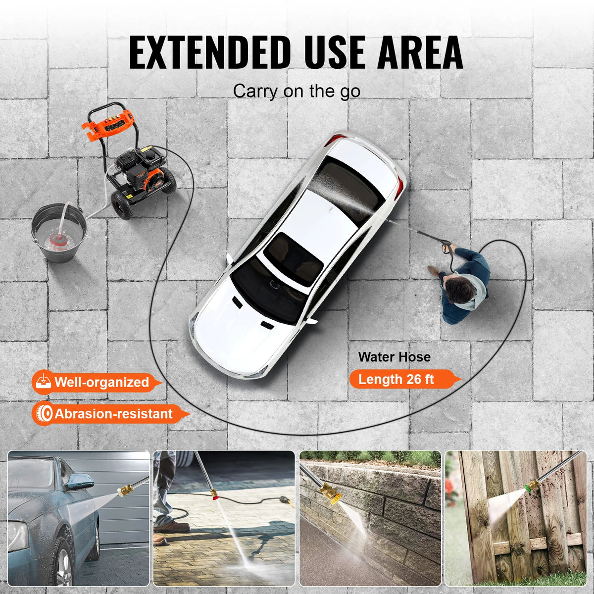 SucceBuy Gas Pressure Washer 3500PSI 2.6GPM Gas Powered with Aluminum Pump Spray Gun Extension Wand 5 Nozzle Set for Cars Fences
