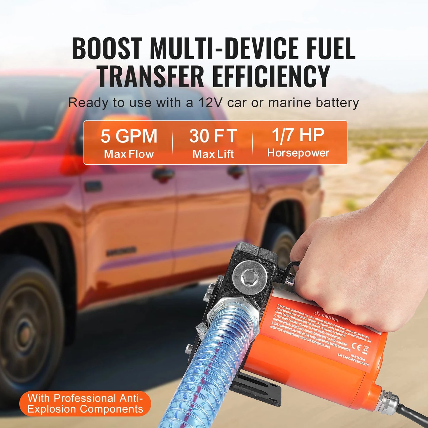 SucceBuy Fuel Transfer Pump 12V DC 5GPM / 8GPM / 12GPM Portable Type Electric Diesel Transfer Pump for Diesel Methanol Blends