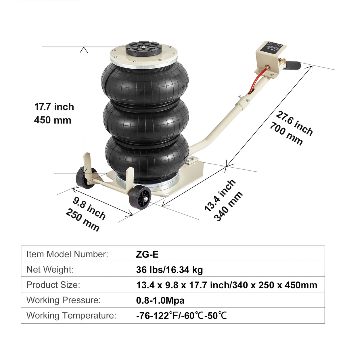 SucceBuy Pneumatic Jack 3 Ton/5 Ton Triple Bag Air Jack Quick Lift Heavy Duty Car Repair Jacks Folding Rod Jacks with Two Wheels