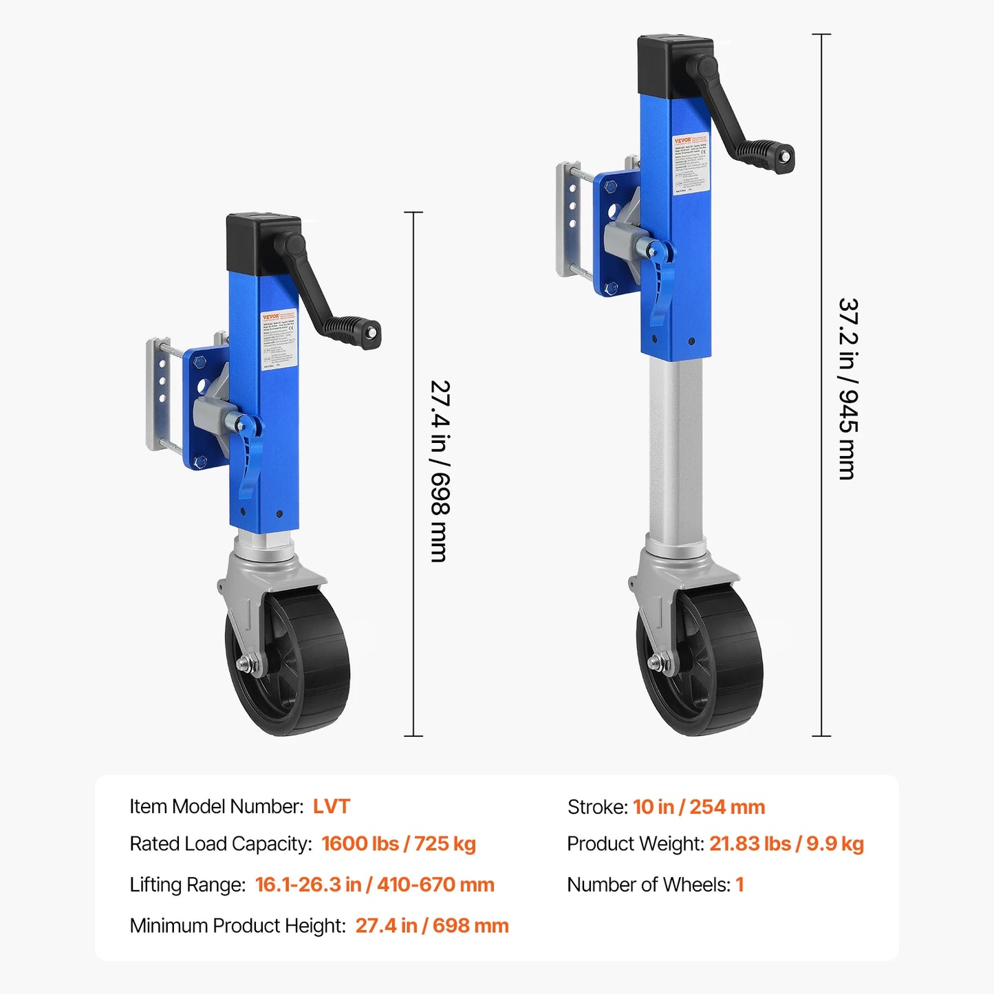 SucceBuy 10in Trailer Jack Sidewind Round with Handle Bolt-on 1600lbs Tongue Single Jockey Wheel for Boat RV Parts Accessories