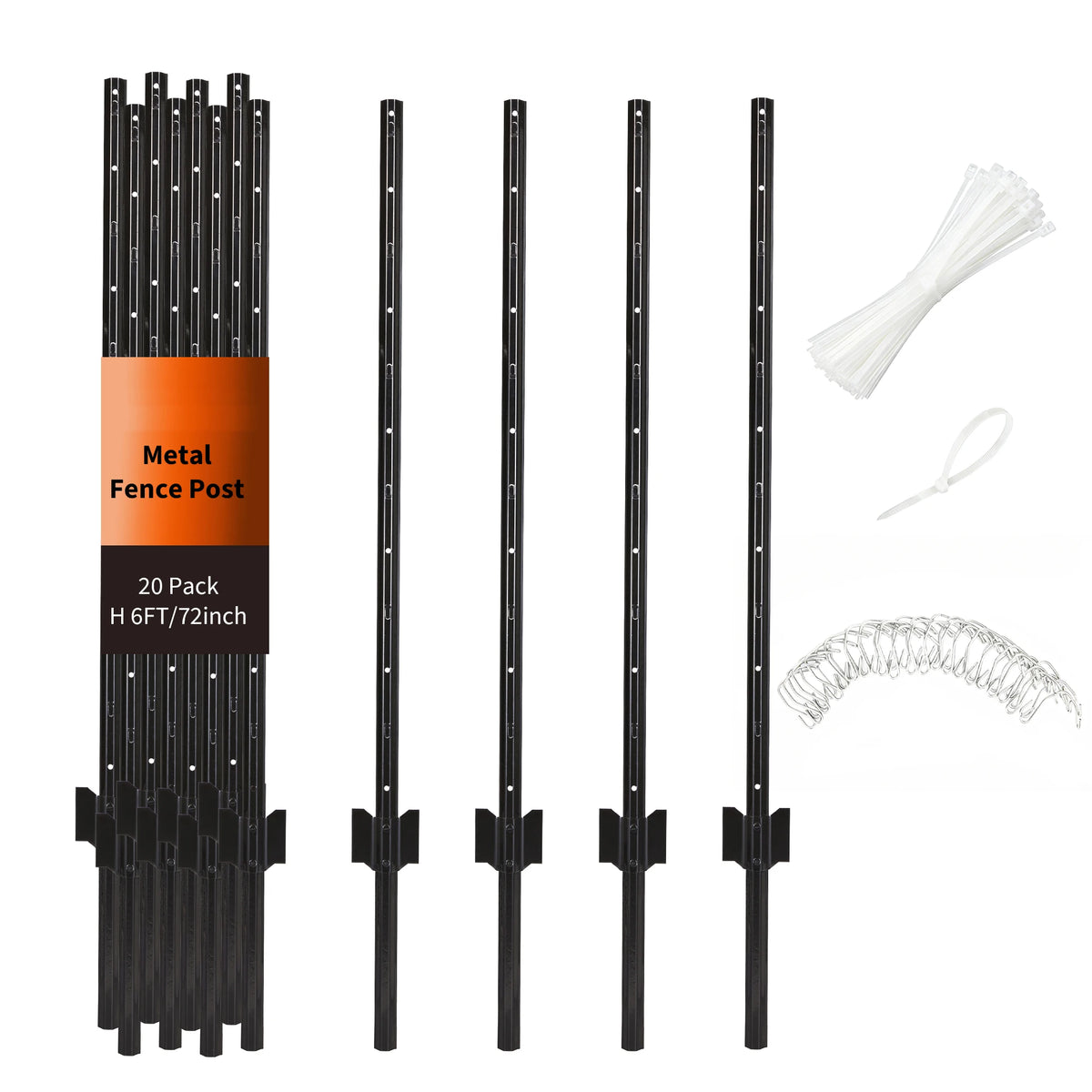 HiMISS Steel U-Channel Fence Posts With Clips And Zip Ties