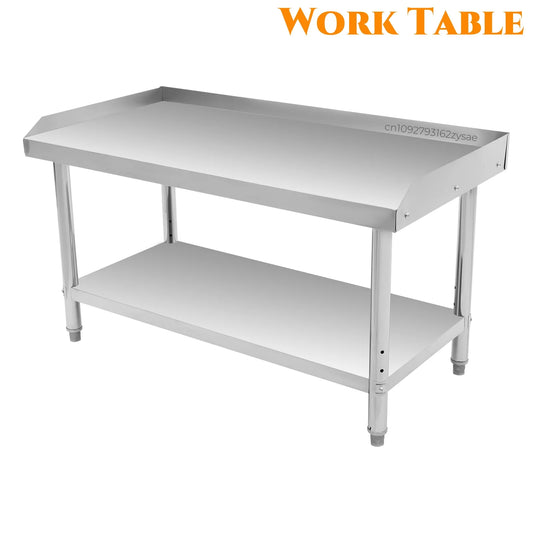 Commercial Work Table 2-TIer Kitchen Work Bench Stainless Steel Work Table with Backsplash Prep Table for Restaurant, Garage