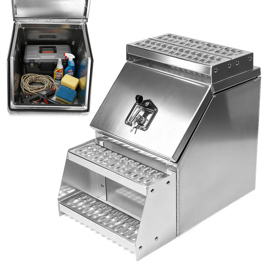 18in Aluminum Semi Trucks Side Storage Saddle Step Box 17.99x27.99x25inch with T-Handle Latch Lock for Peterbilt Kenworth & More