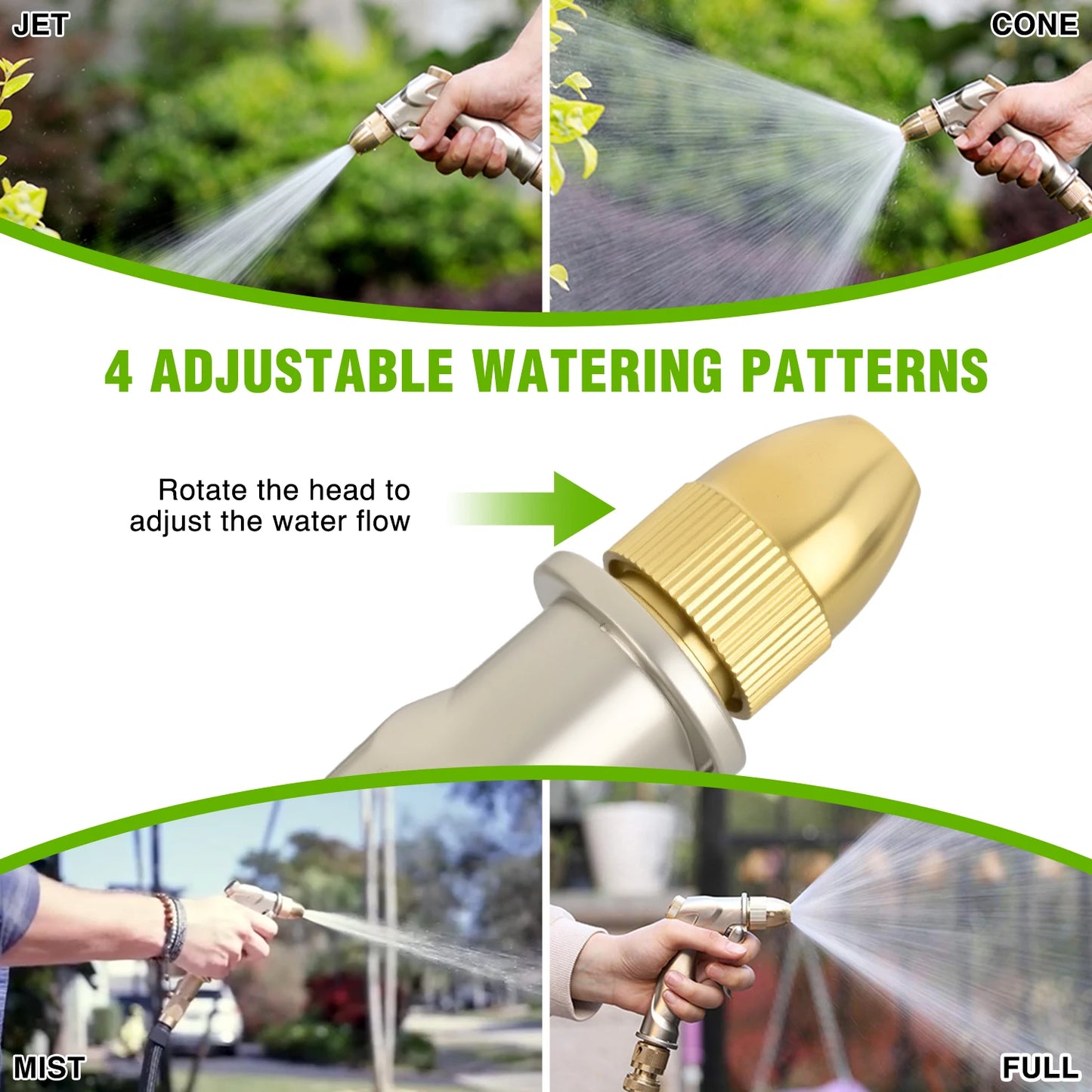 Yesker Garden Hose Nozzle, Water Hose Sprayer Nozzle Adjustable 4 Spray Patterns Heavy Duty Handheld 100% Metal Brass Water Nozzles for Hose Outdoor Watering Plants Lawns Garden Washing Cars Pets Home