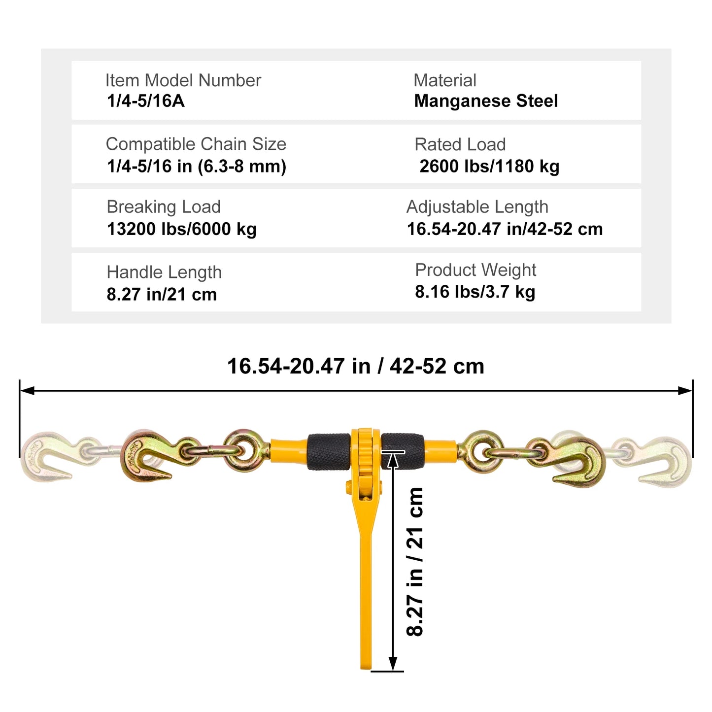 SucceBuy 2/4pcs Ratchet Chain Binders 1/4"-5/16" Load Binder with 2 Hooks Tie Downs Tow Chain for Flatbed Trailer Transport