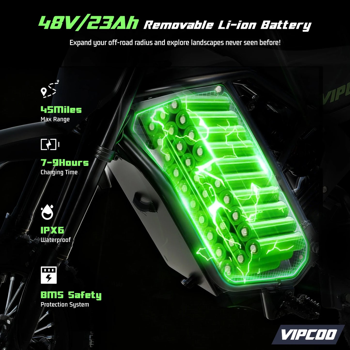 VIPCOO H3 Electric Dirt Bike 3500W 48V23AH Electric Motorcycle Fat Tire Nitrogen Suspension E Dirt Bike for Teens and Adults