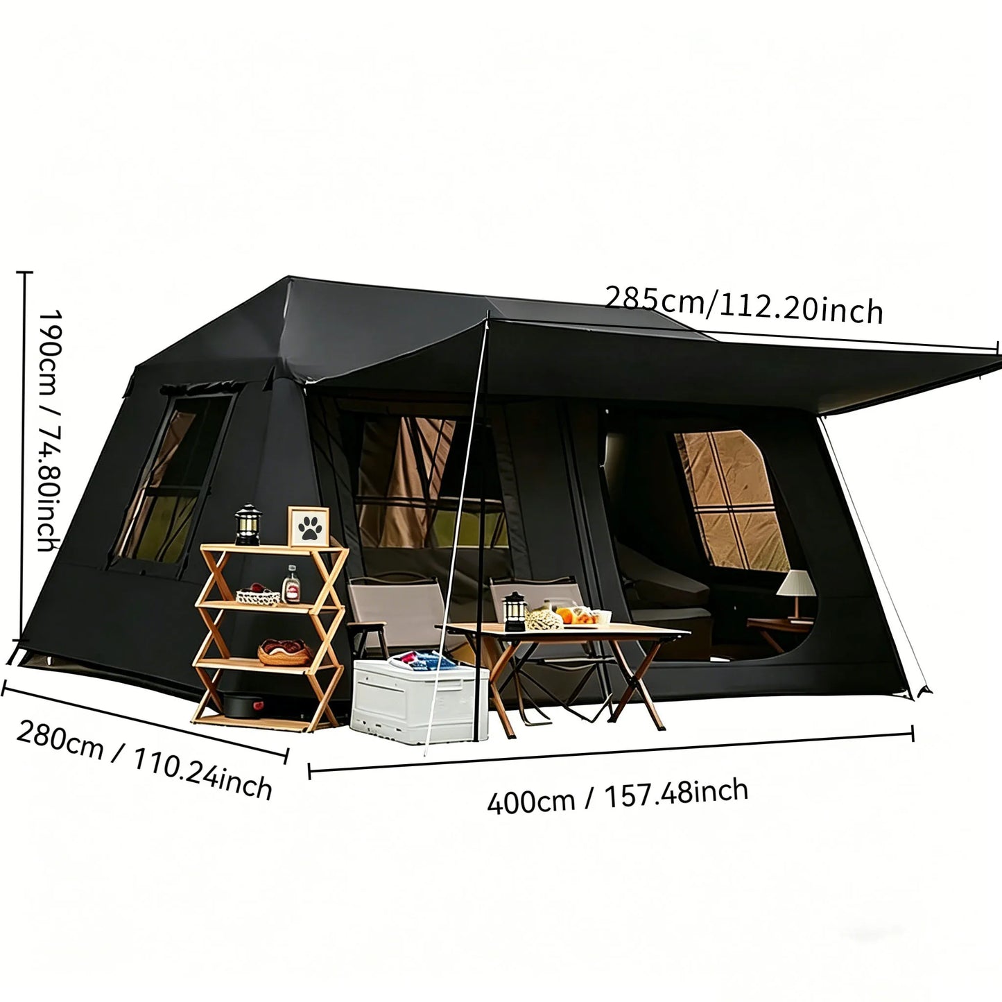 3-Second Fully Automatic Quick-Set Outdoor Camping Tent with Built-in Front Awning; Spacious Interior Ideal for Family Overnight Stays; All-Weather Protection Against Rain, Sun, and Mosquitoes; Well-Ventilated; Suitable for A