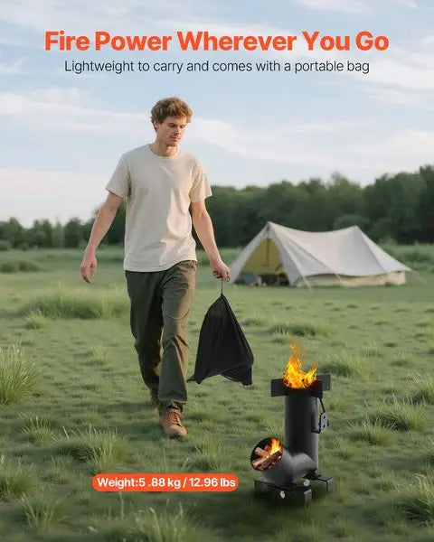 Camping Rocket Stove, Portable Wood Burning Stove with Carry Bag, Black