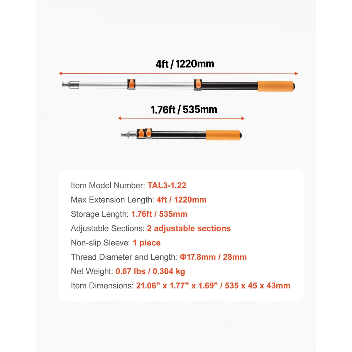 SucceBuy Telescopic Extension Pole Multi-Purpose Extendable Pole Sturdy Aluminum Alloy Paint Pole Extension Reach Roller Stick