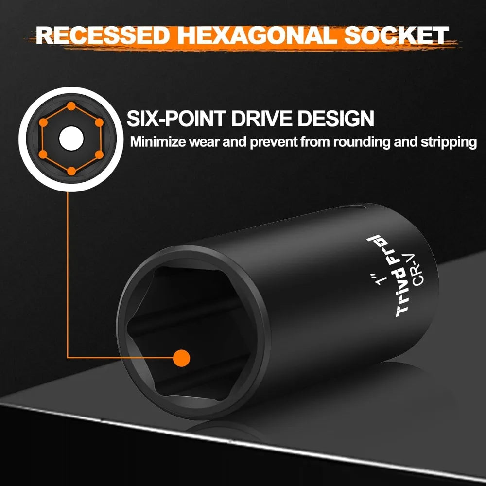 SAE Impact Socket Set - 1/2' Drive, 19pc Deep Socket Set 3/8' to 1-1/2', Cr-V Steel, Double Lock Case